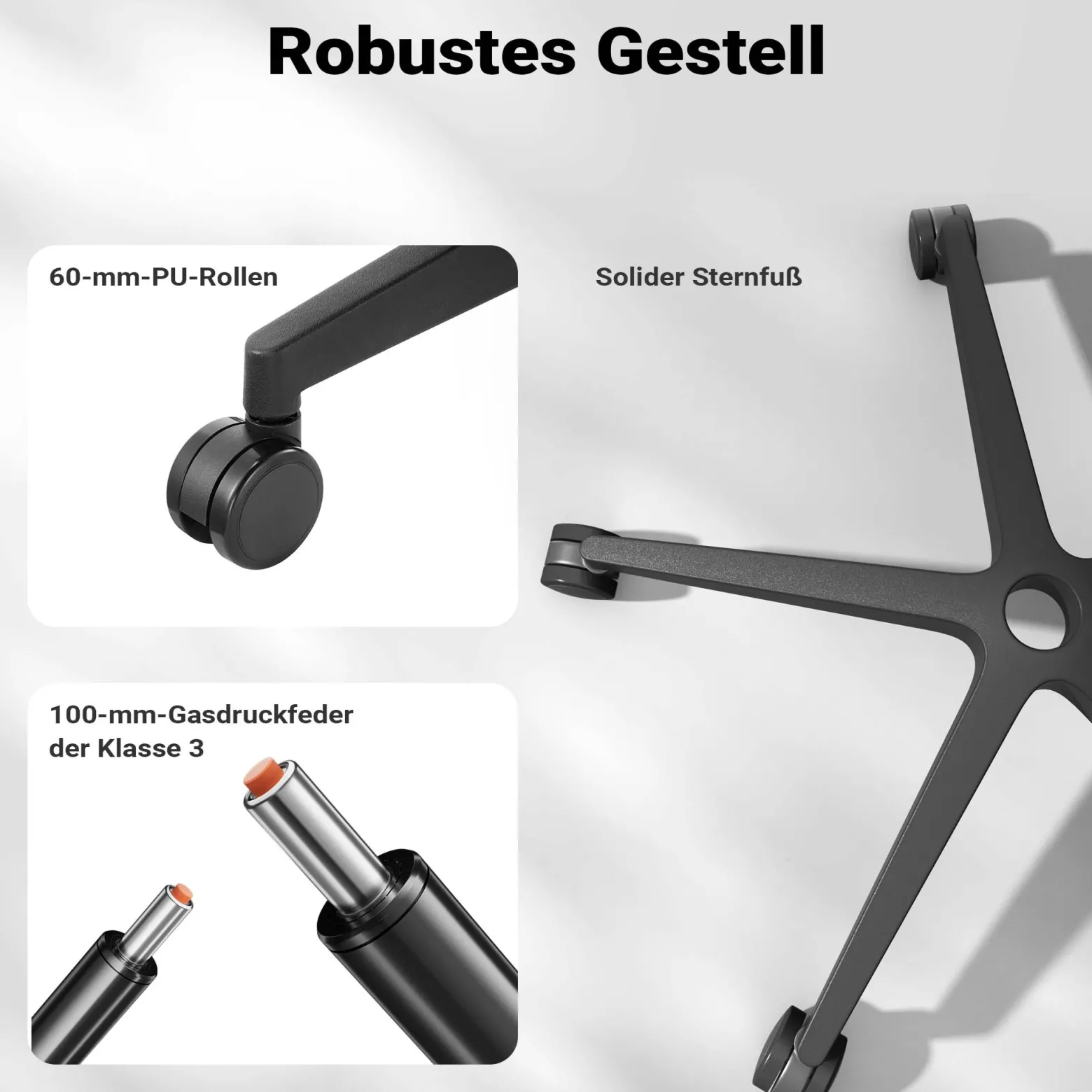 Wiltec Ergonomischer Bürostuhl mit Höhen- und Tiefenverstellung, verstellbarer Kopfstütze und Armlehne – Drehstuhl mit Lendenwirbelstütze – bis 150 kg belastbar