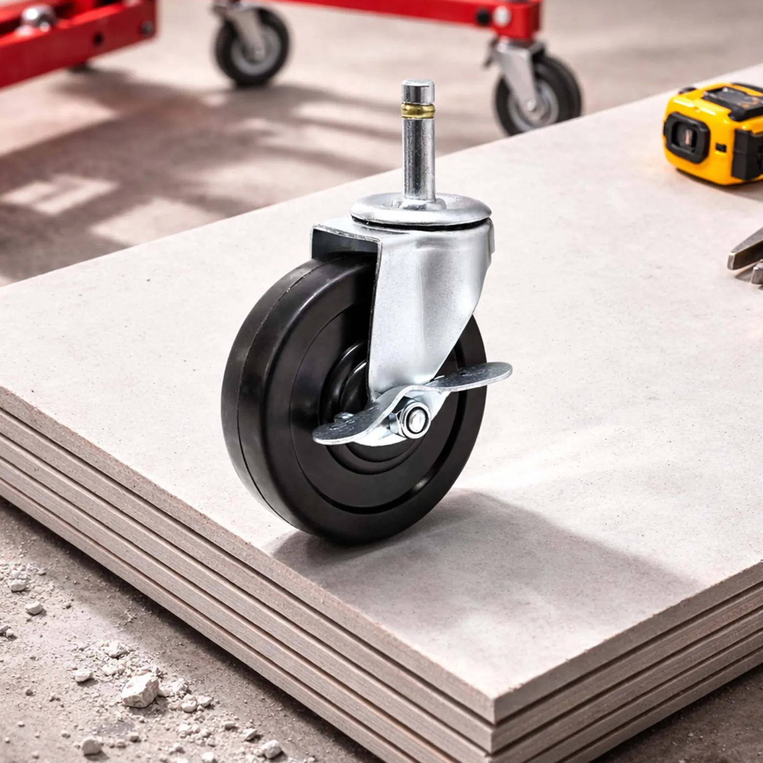 Wiltec Ersatzteil für Plattenheber bis max. 68 kg - Lenkrolle - Ersatz Rolle für Paneelheber Höhe 140-350 cm, max. Breite 2,90 m, Trockenbau Montagehilfe 1-Mann-Bedienung