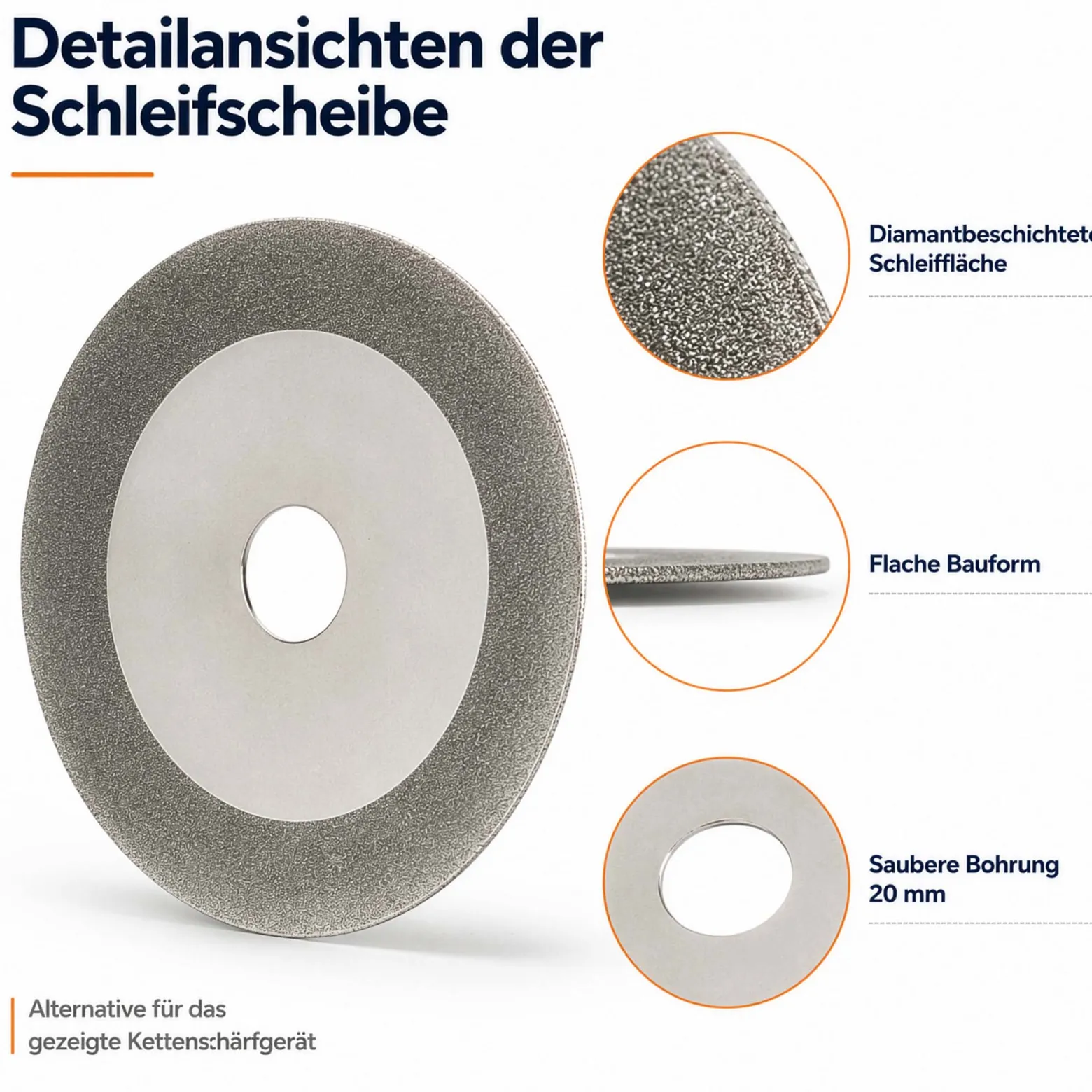 Wiltec Ersatzteil für Sägeblatt Schärfgerät - Diamant-Schleifscheibe - Ersatz Schleifscheibe Ø 100 mm / 20 mm, flach für kleinere Sägezähne, für Schleifmaschine für Kreissägeblätter