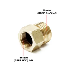 Wiltec Ersatzteil für Unkrautbrenner bis 2000° – Adapter Reduzierstück – Ersatz Verbinder für Gasschlauch mit 20 mm BSPP 1/2" AG links auf 16 mm BSPP 3/8" IG links