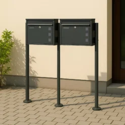 Wiltec 2er Set Briefkasten V12 Anthrazit 1000 x 150 x 1200 mm, Wandbriefkasten mit Schloss, Sichtfenstern, Namensschild, Ständer, Postkasten aus Stahl galvanisiert