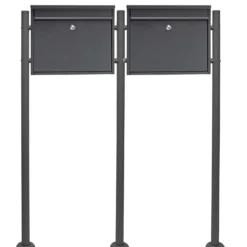 Wiltec 2er Set Briefkasten V13 schwarz 1000 x 150 x 1200 mm, Wandbriefkasten mit Schloss, Klappe, Ständer, Postkasten aus Stahl pulverbeschichtet