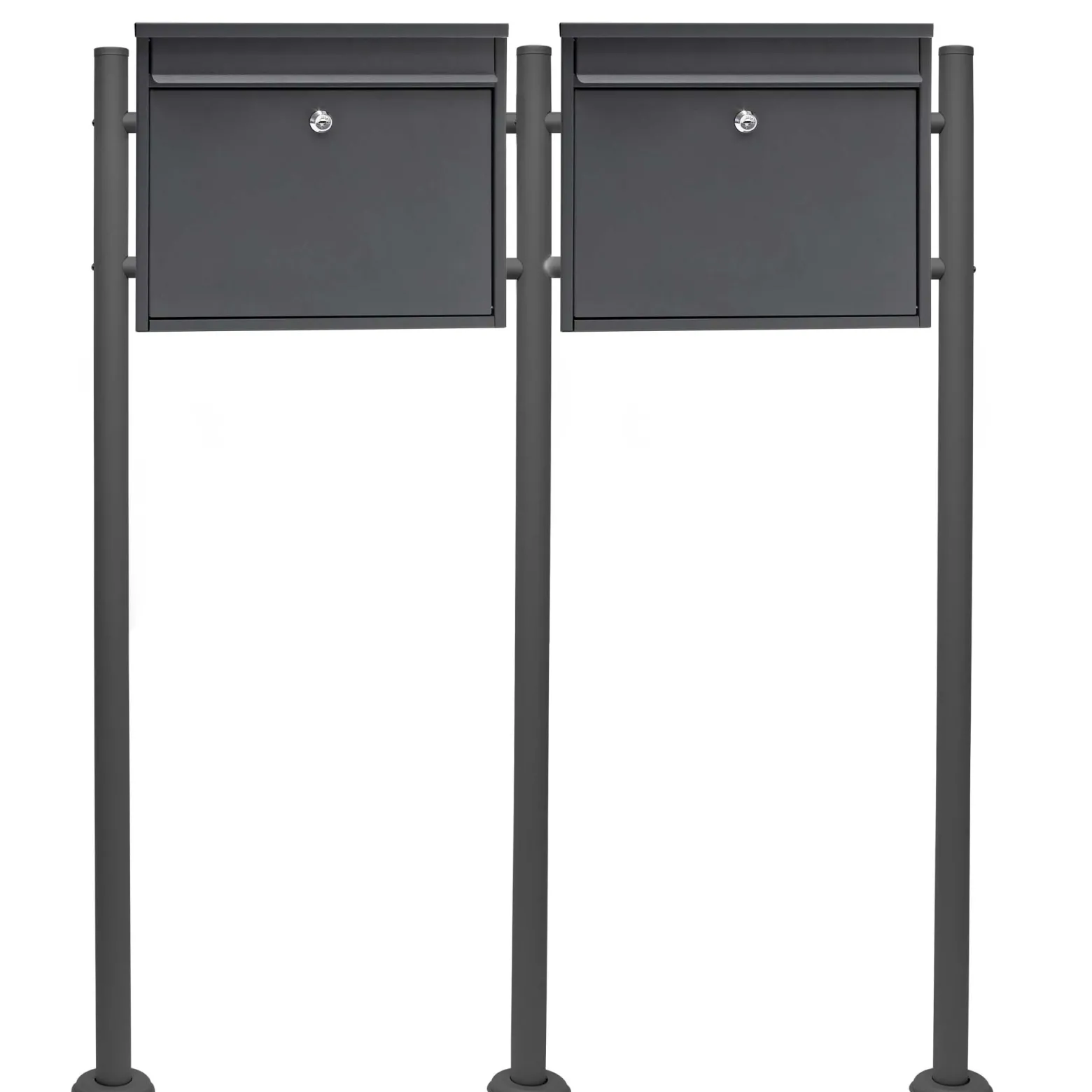 Wiltec 2er Set Briefkasten V13 schwarz 1000 x 150 x 1200 mm, Wandbriefkasten mit Schloss, Klappe, Ständer, Postkasten aus Stahl pulverbeschichtet