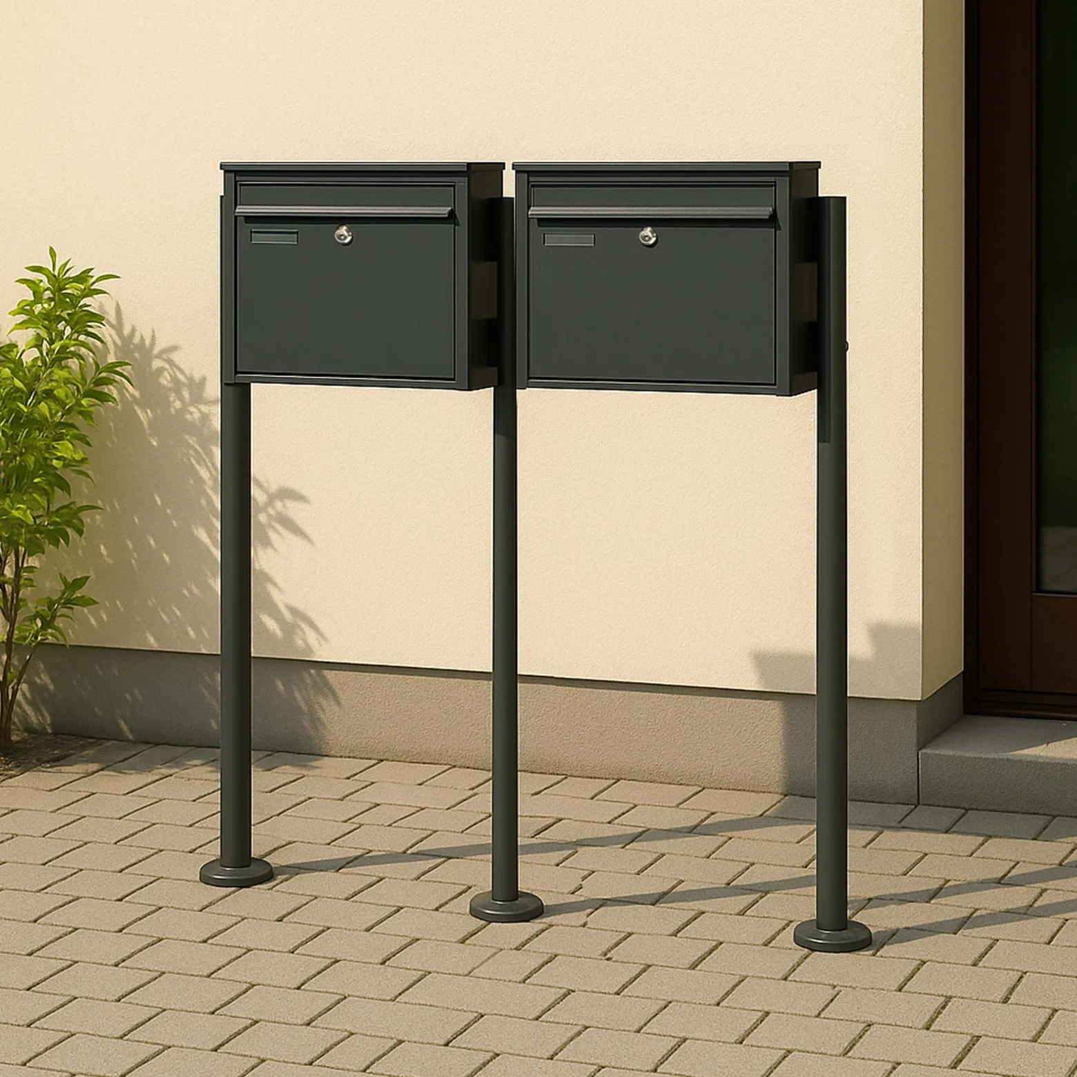 Wiltec 2er Set Briefkasten V13 schwarz 1000 x 150 x 1200 mm, Wandbriefkasten mit Schloss, Klappe, Ständer, Postkasten aus Stahl pulverbeschichtet