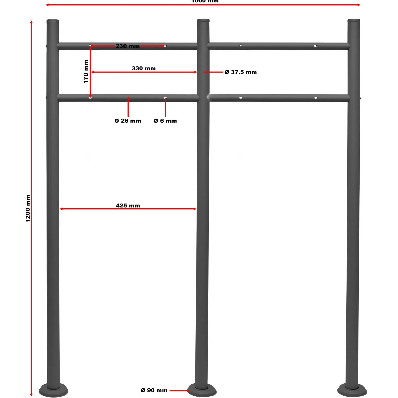 Wiltec 2er Set Briefkasten V13 schwarz 1000 x 150 x 1200 mm, Wandbriefkasten mit Schloss, Klappe, Ständer, Postkasten aus Stahl pulverbeschichtet