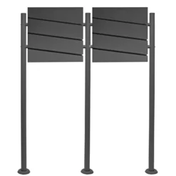 Wiltec 2er Set Designer Briefkasten V16 Anthrazit 1000 x 135 x 1200 mm, Wandbriefkasten mit Schloss, Zeitungsrolle, Ständer, Postkasten aus pulverbeschichtetem Stahl