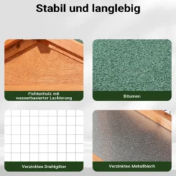 Wiltec 2 Etagen Nagerhaus 1470 x 520 x 855 mm, Hasenstall zweistöckig aus Fichtenholz, mit Bitumeneindeckung und Kotwanne, Kleintierhaus Freilauf Gehege