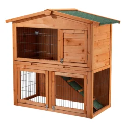 Wiltec 2 Etagen Nagerhaus 1015 x 510 x 1000 mm, Hasenstall zweistöckig aus Fichtenholz, mit Bitumeneindeckung und Kotwanne, Kleintierhaus Freilauf Gehege