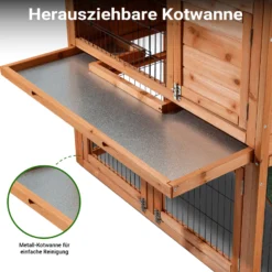 Wiltec 2 Etagen Nagerhaus 1015 x 510 x 1000 mm, Hasenstall zweistöckig aus Fichtenholz, mit Bitumeneindeckung und Kotwanne, Kleintierhaus Freilauf Gehege