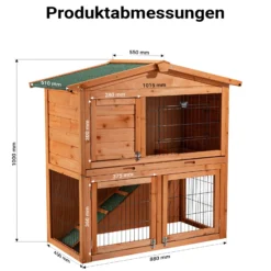 Wiltec 2 Etagen Nagerhaus 1015 x 510 x 1000 mm, Hasenstall zweistöckig aus Fichtenholz, mit Bitumeneindeckung und Kotwanne, Kleintierhaus Freilauf Gehege