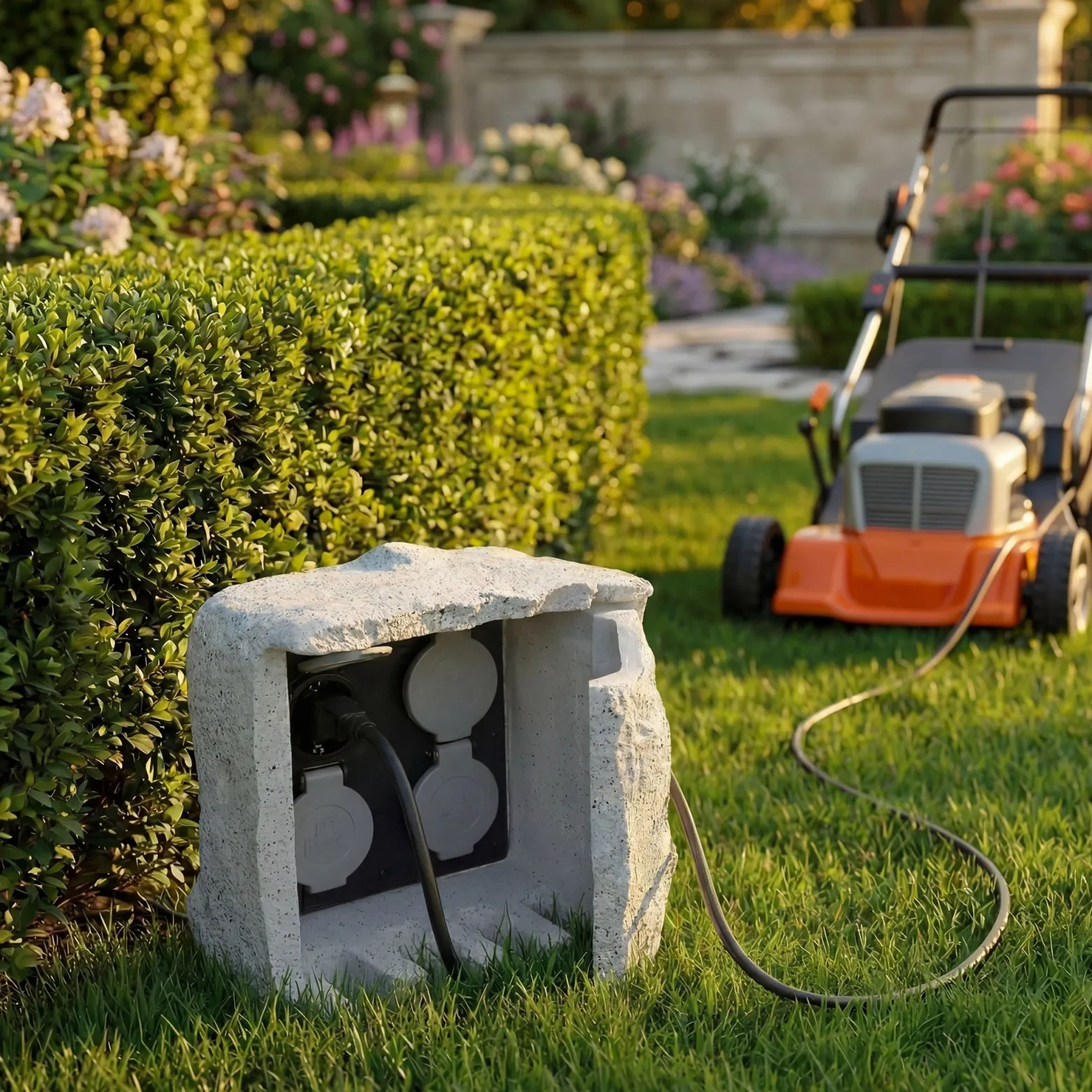 Wiltec 4-fach Gartensteckdose Außensteckdose Kunstharz IP44 Outdoor Steinoptik 5m Kabel
