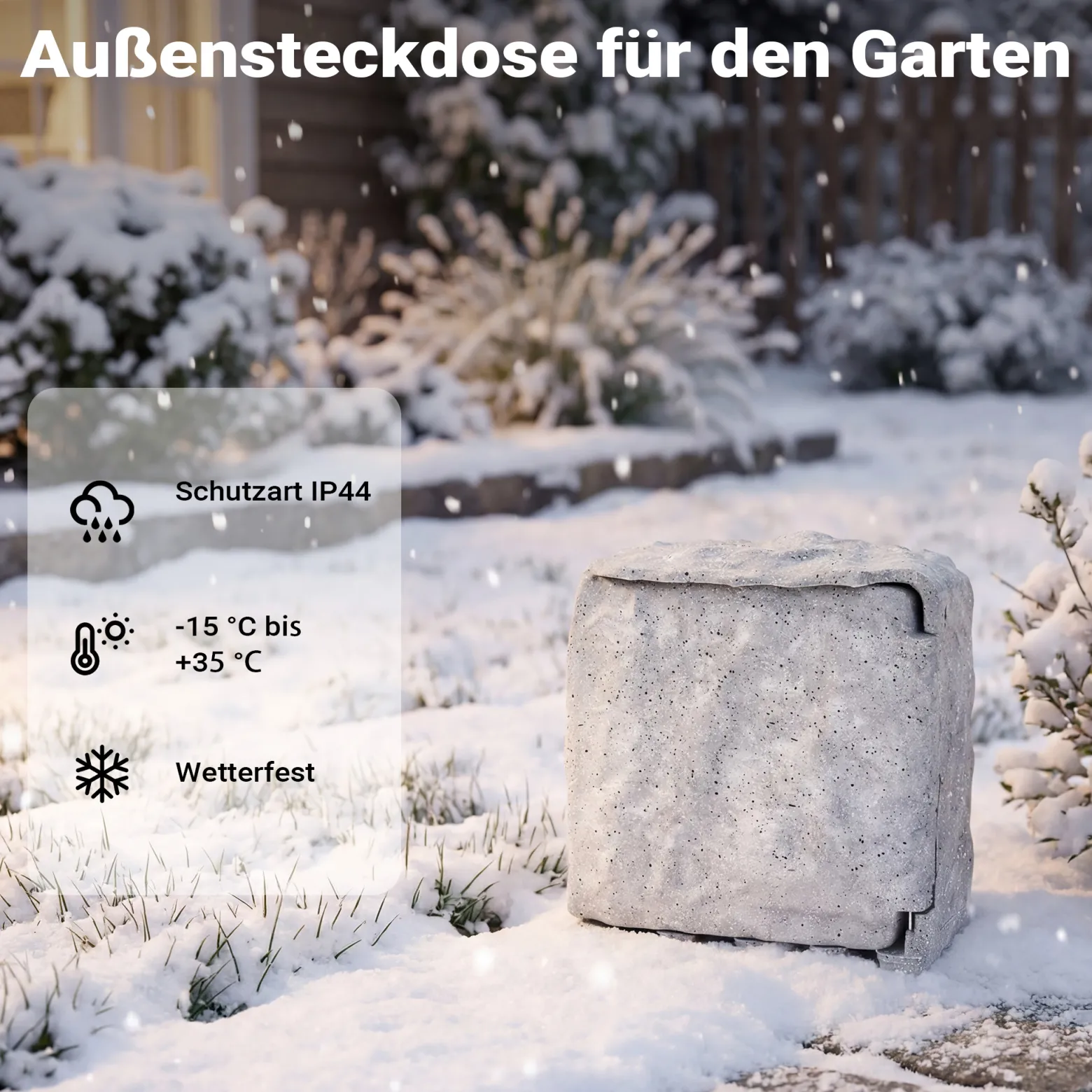 Wiltec 4-fach Gartensteckdose Außensteckdose Kunstharz IP44 Outdoor Steinoptik 5m Kabel