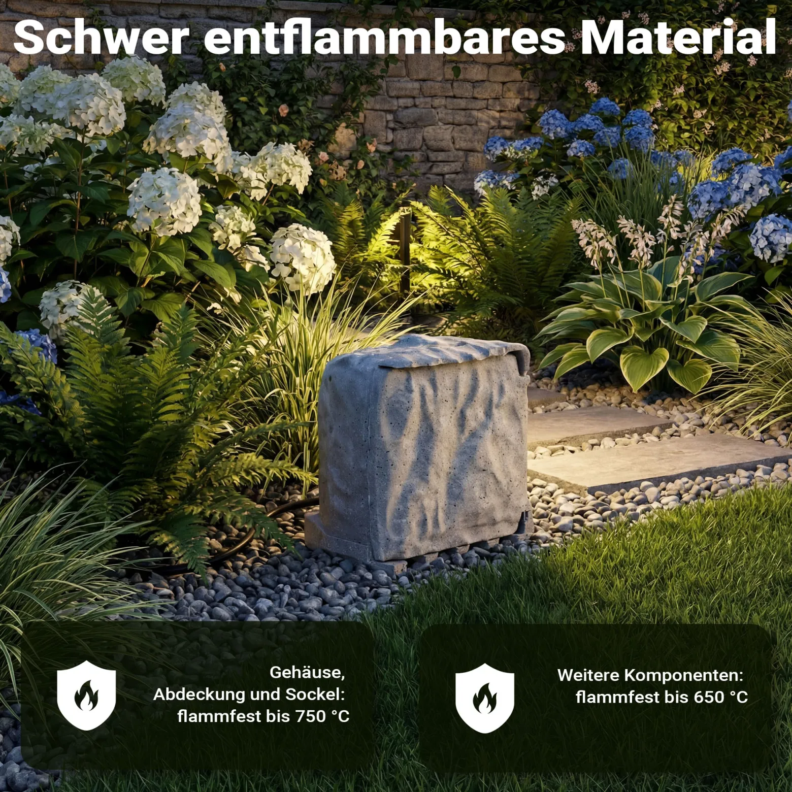 Wiltec 4-fach Gartensteckdose Außensteckdose Kunstharz IP44 Outdoor Steinoptik 5m Kabel