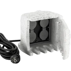 Wiltec 4-fach Gartensteckdose Außensteckdose Kunstharz IP44 Outdoor Steinoptik 5m Kabel