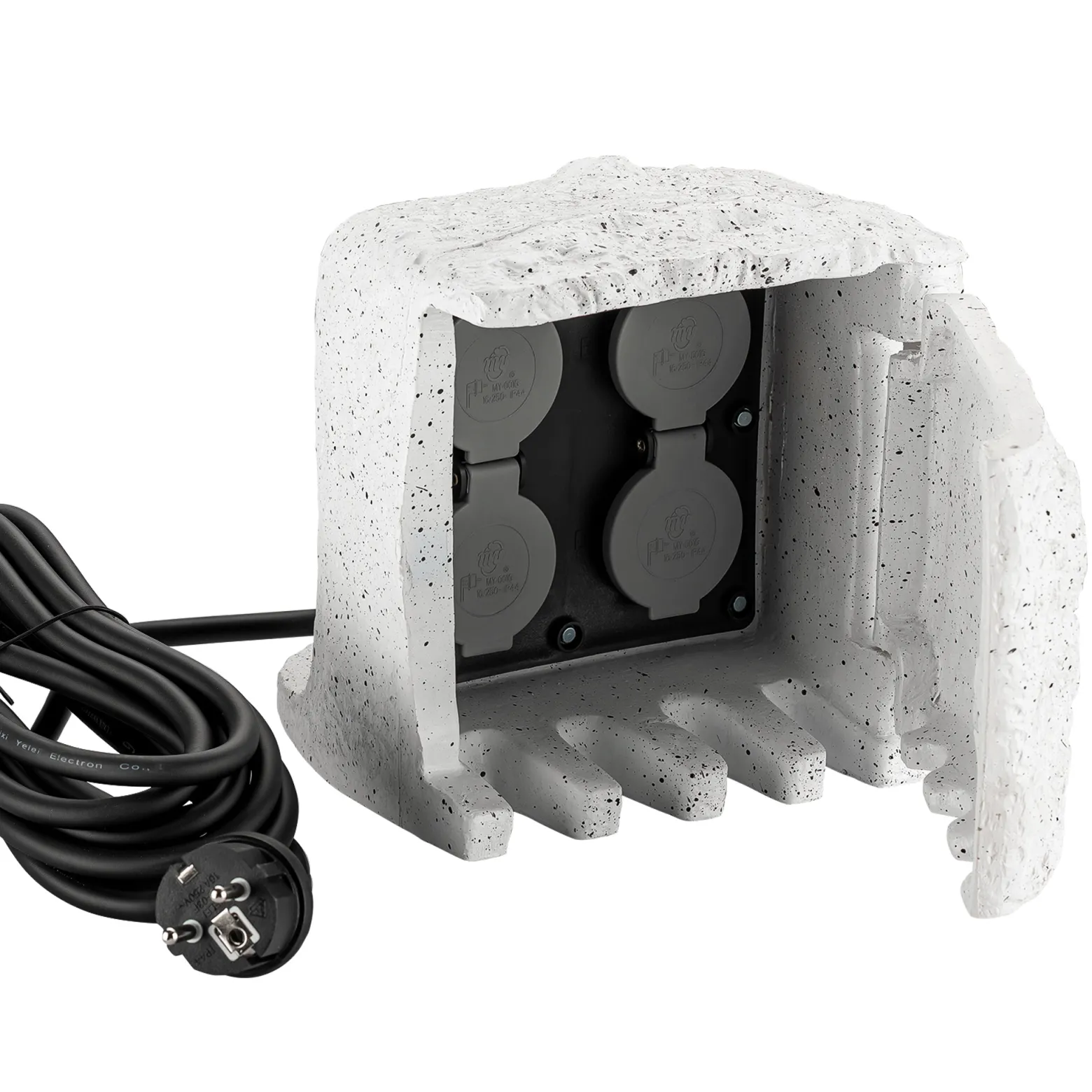 Wiltec 4-fach Gartensteckdose Außensteckdose Kunstharz IP44 Outdoor Steinoptik 5m Kabel