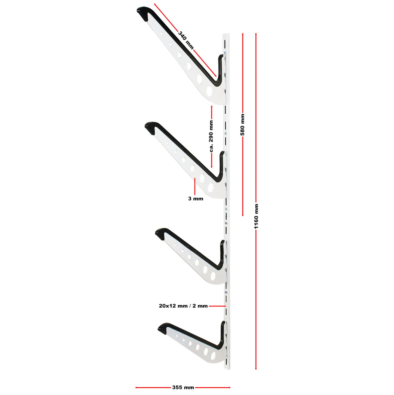 Wiltec 4-fach Universal Halterung mit 25 kg Traglast pro Ebene, Halterung für Surfbrett, Snowboard, Skier und mehr, gepolsterte Wandhalterung