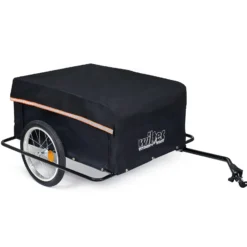 Wiltec Fahrrad Lastenanhänger 1460 x 880 x 590 mm bis 65 kg, Fahrradanhänger mit Radschutz Rahmen, Deichsel klappbar & Schnellkupplung für Einkäufe, Urlaub, Radtouren