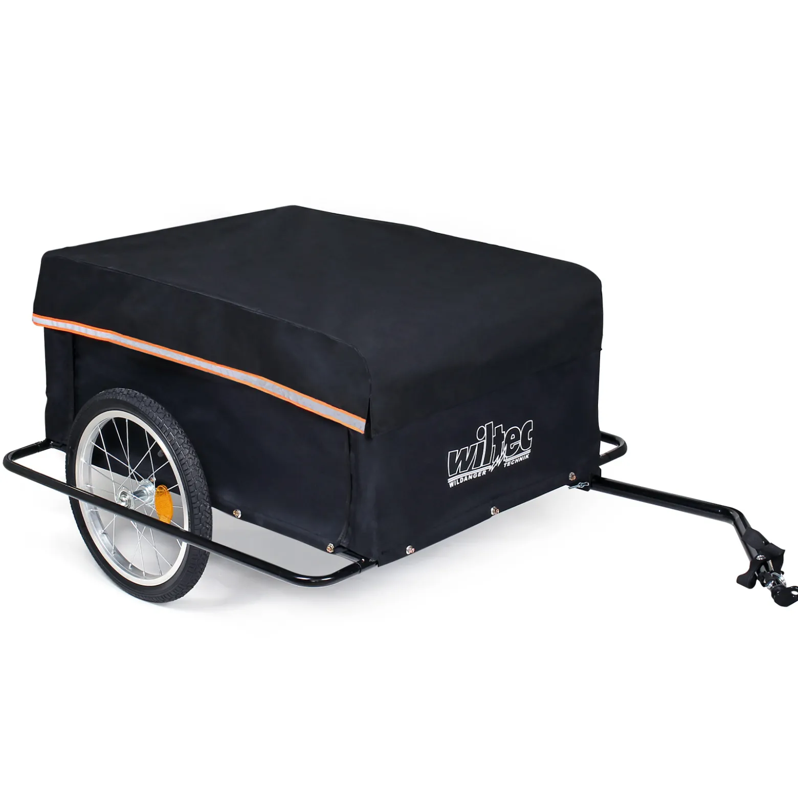 Wiltec Fahrrad Lastenanhänger 1460 x 880 x 590 mm bis 65 kg, Fahrradanhänger mit Radschutz Rahmen, Deichsel klappbar & Schnellkupplung für Einkäufe, Urlaub, Radtouren