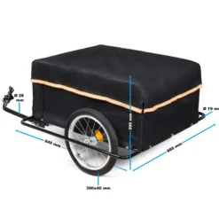 Wiltec Fahrrad Lastenanhänger 1460 x 880 x 590 mm bis 65 kg, Fahrradanhänger mit Radschutz Rahmen, Deichsel klappbar & Schnellkupplung für Einkäufe, Urlaub, Radtouren