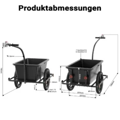 Wiltec Fahrrad Lastenanhänger 158x69x51 cm bis 80 kg, Fahrradanhänger mit 90 L Transportwanne, Kupplung und Luftreifen, Handwagen Anhänger für Fahrrad