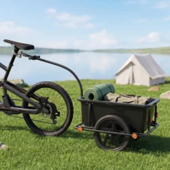 Wiltec Fahrrad Lastenanhänger 158x69x51 cm bis 80 kg, Fahrradanhänger mit 90 L Transportwanne, Kupplung und Luftreifen, Handwagen Anhänger für Fahrrad