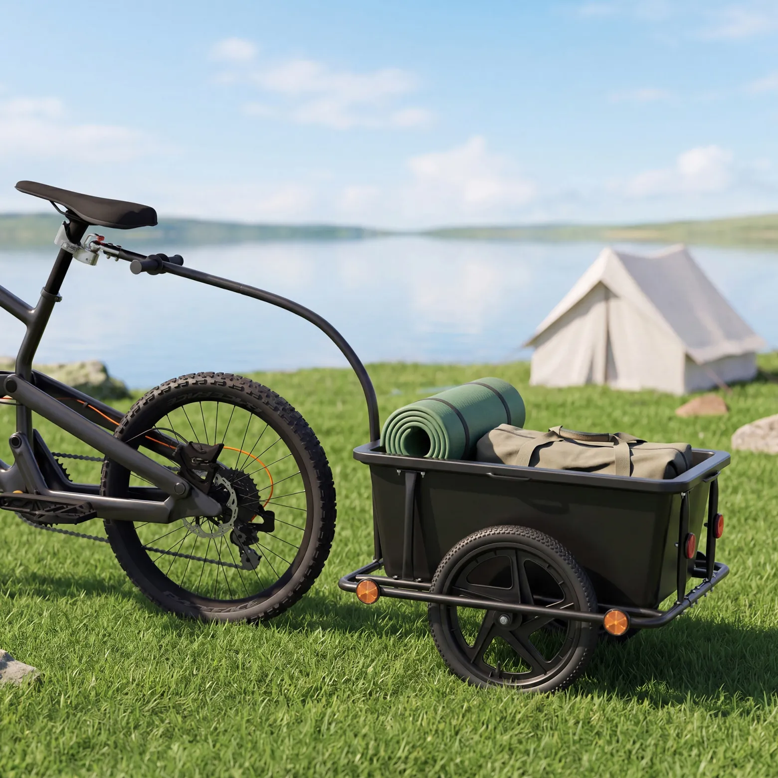 Wiltec Fahrrad Lastenanhänger 158x69x51 cm bis 80 kg, Fahrradanhänger mit 90 L Transportwanne, Kupplung und Luftreifen, Handwagen Anhänger für Fahrrad
