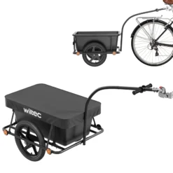 Wiltec Fahrrad Lastenanhänger 158x69x51 cm bis 80 kg, Fahrradanhänger mit 90 L Transportwanne, Kupplung und Luftreifen, Handwagen Anhänger für Fahrrad