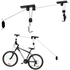 Wiltec Fahrradlift Deckenhalter 20kg, 4 m Deckenhöhe, Fahrradgarage Halterung für Bikes, Fahrradhalter mit Seilzug