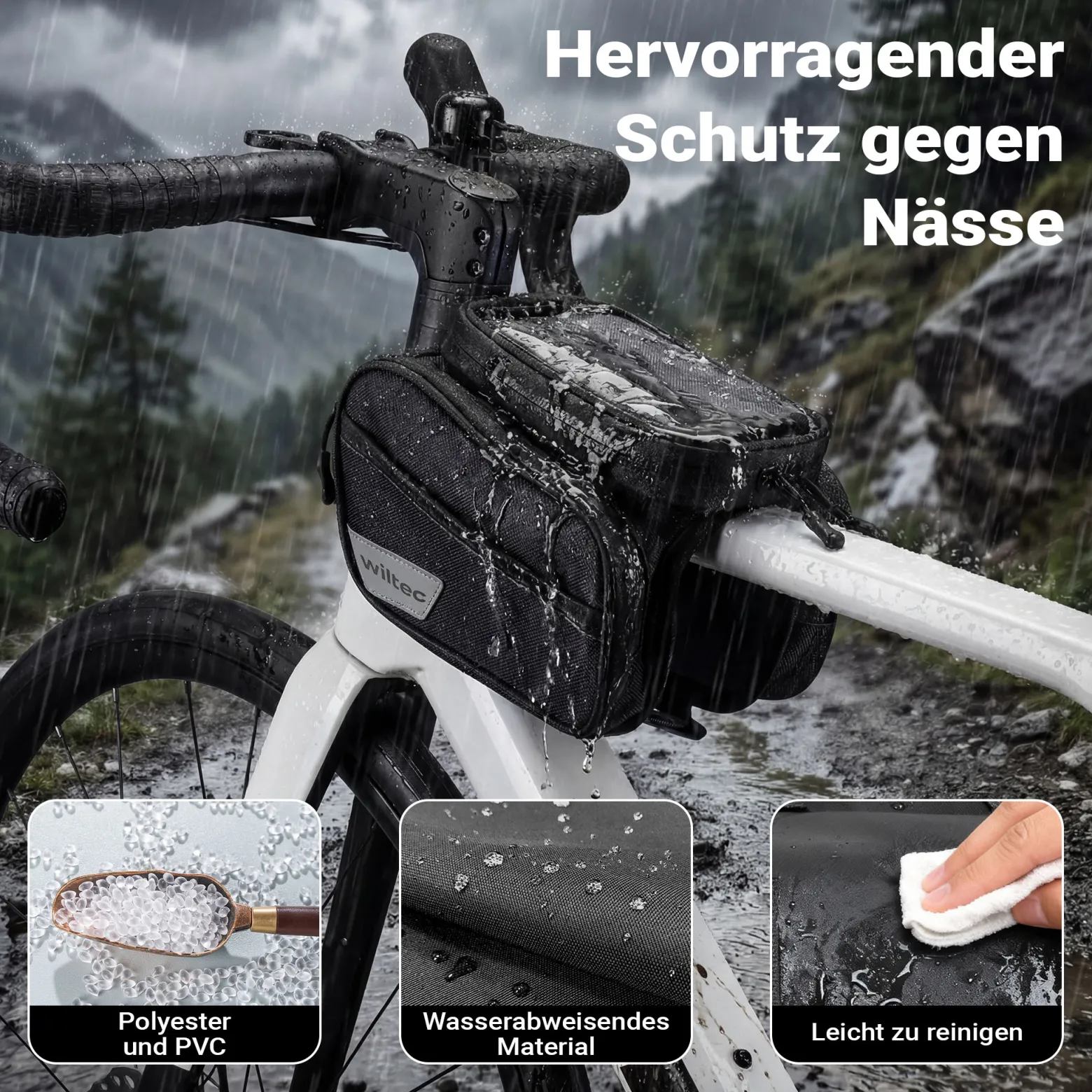 Wiltec Fahrrad Rahmentasche Oberrohrtasche 20 x 10 x 14 cm aus Polyester, wasserabweisende Fahrradtasche