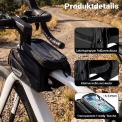 Wiltec Fahrrad Rahmentasche Oberrohrtasche 20 x 10 x 14 cm aus Polyester, wasserabweisende Fahrradtasche