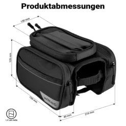 Wiltec Fahrrad Rahmentasche Oberrohrtasche 20 x 10 x 14 cm aus Polyester, wasserabweisende Fahrradtasche
