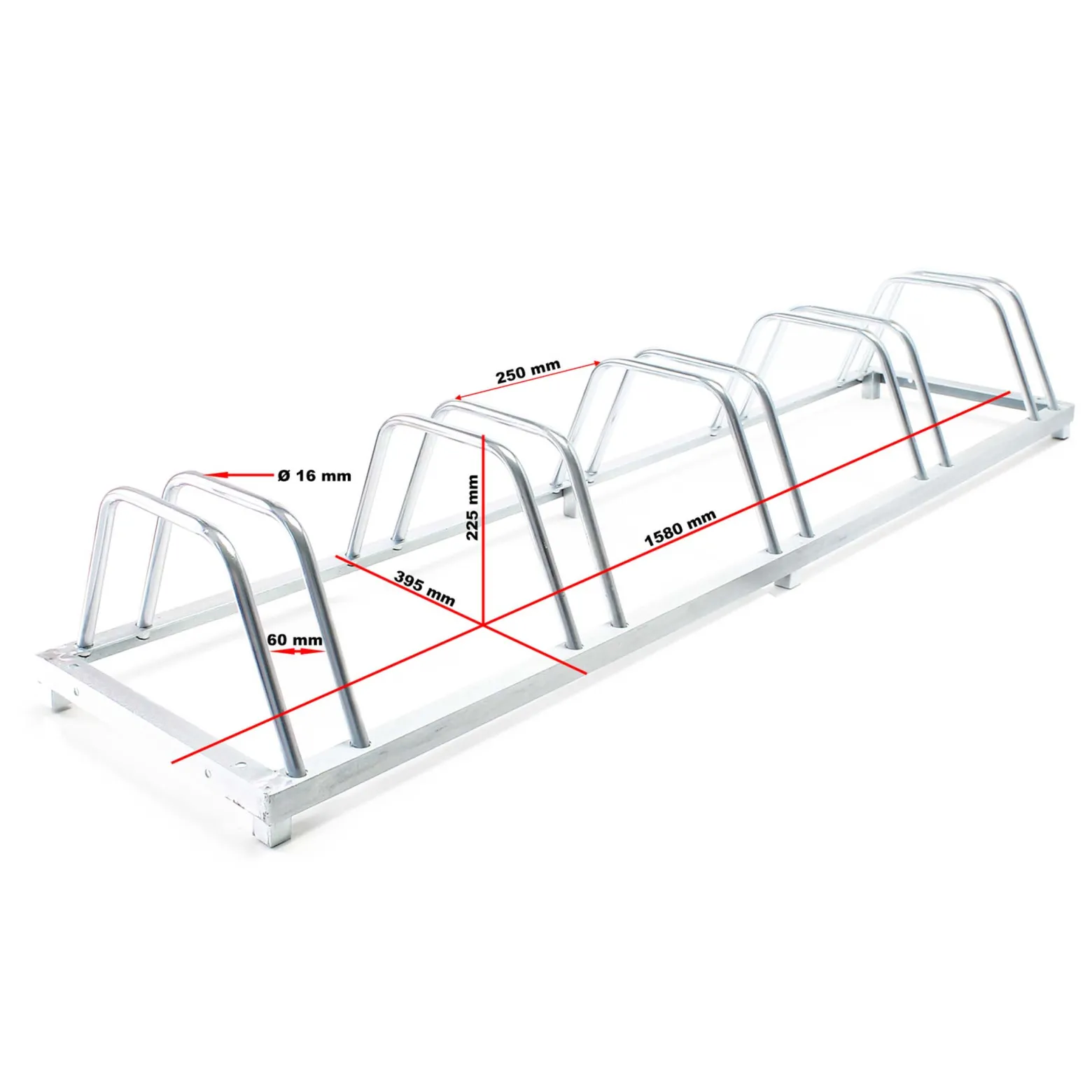 Wiltec Fahrradständer für 5 Fahrräder 158x39,5x22,5cm aus verzinktem Stahl und für Wandmontage geeignet Reihenparker Fahrradbügel