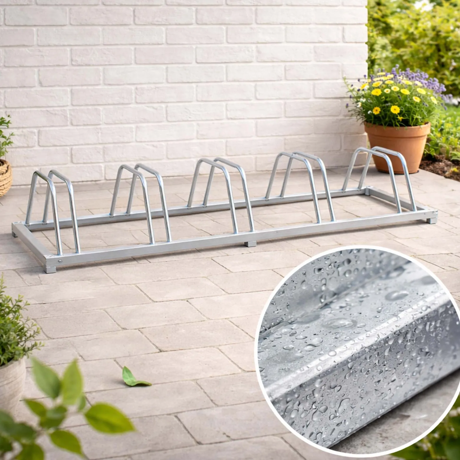 Wiltec Fahrradständer für 5 Fahrräder 158x39,5x22,5cm aus verzinktem Stahl und für Wandmontage geeignet Reihenparker Fahrradbügel