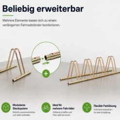 Wiltec Fahrradständer für 1 Fahrrad 39,5x39x26cm aus eloxiertem Stahl beliebig erweiterbar, zur Bodenmontage Fahrradbügel Seitenständer