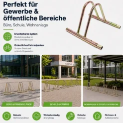 Wiltec Fahrradständer für 1 Fahrrad 39,5x39x26cm aus eloxiertem Stahl beliebig erweiterbar, zur Bodenmontage Fahrradbügel Seitenständer