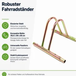 Wiltec Fahrradständer für 1 Fahrrad 39,5x39x26cm aus eloxiertem Stahl beliebig erweiterbar, zur Bodenmontage Fahrradbügel Seitenständer