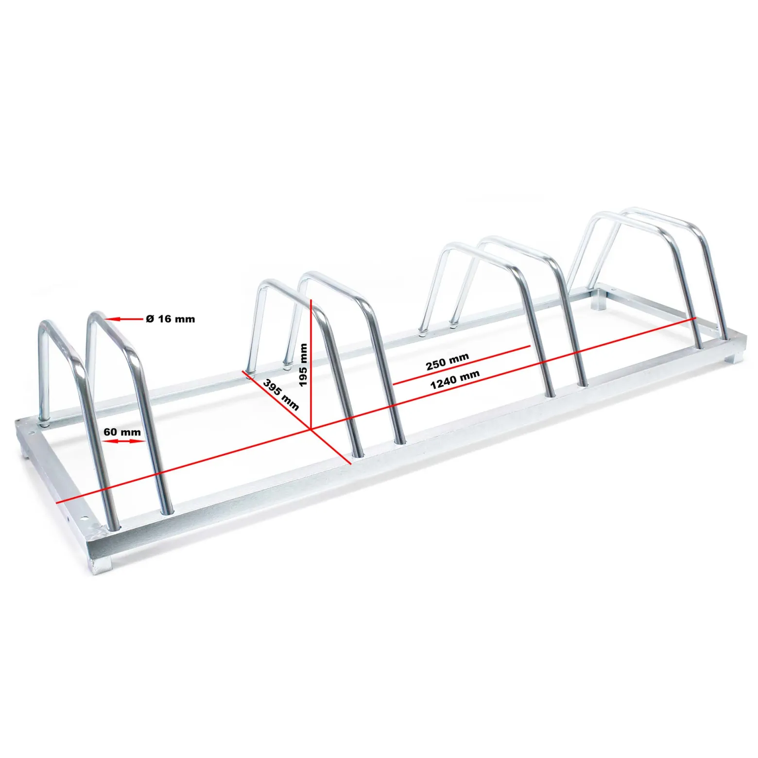 Wiltec Fahrradständer für 4 Fahrräder 124x39,5x19,5cm aus verzinktem Stahl und für Wandmontage geeignet Reihenparker Fahrradbügel