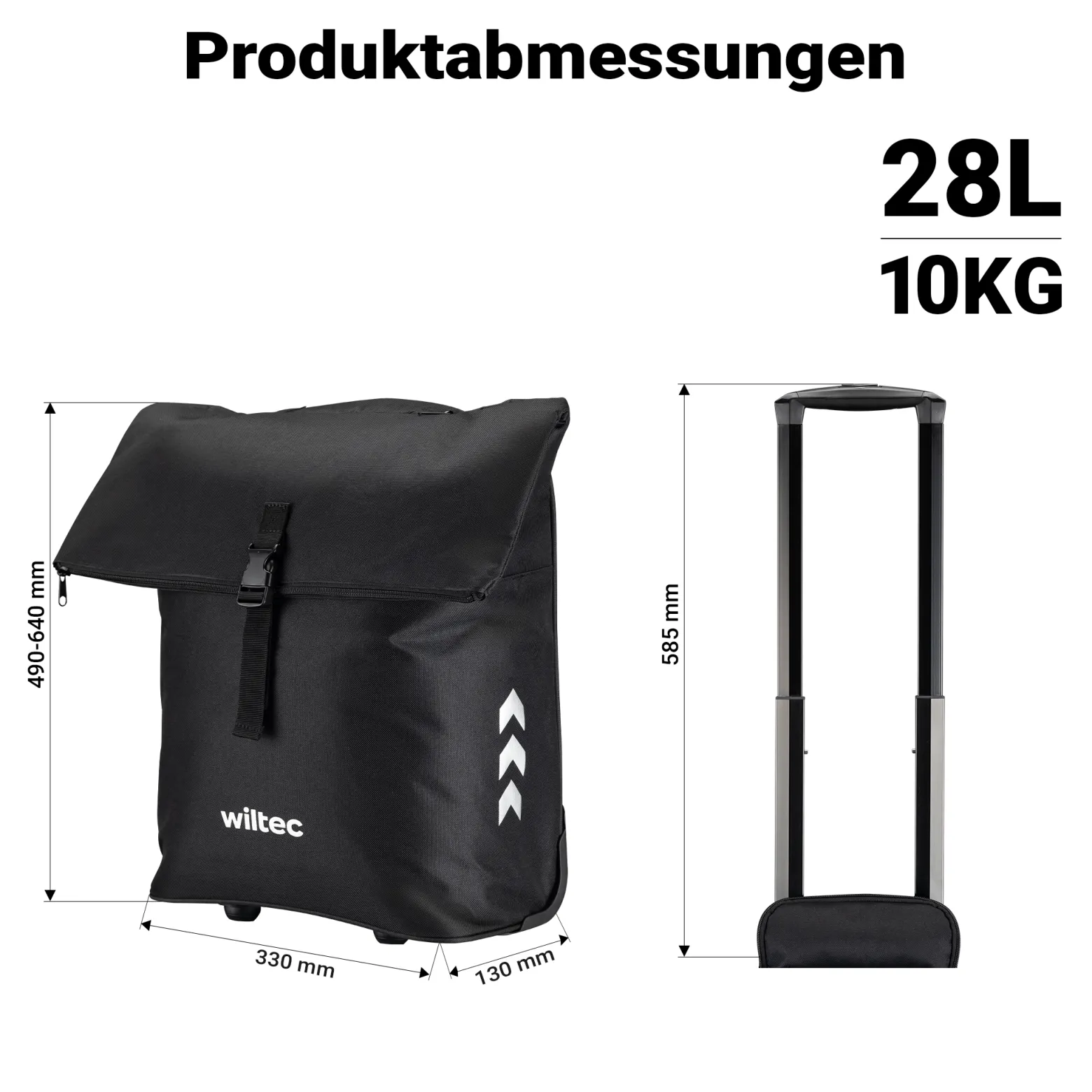 Wiltec Fahrrad-Trolley Gepäckträgertasche schwarz 33 x 13 x 64 cm mit 28 l Stauraum Fahrradtasche und Trolley in einem