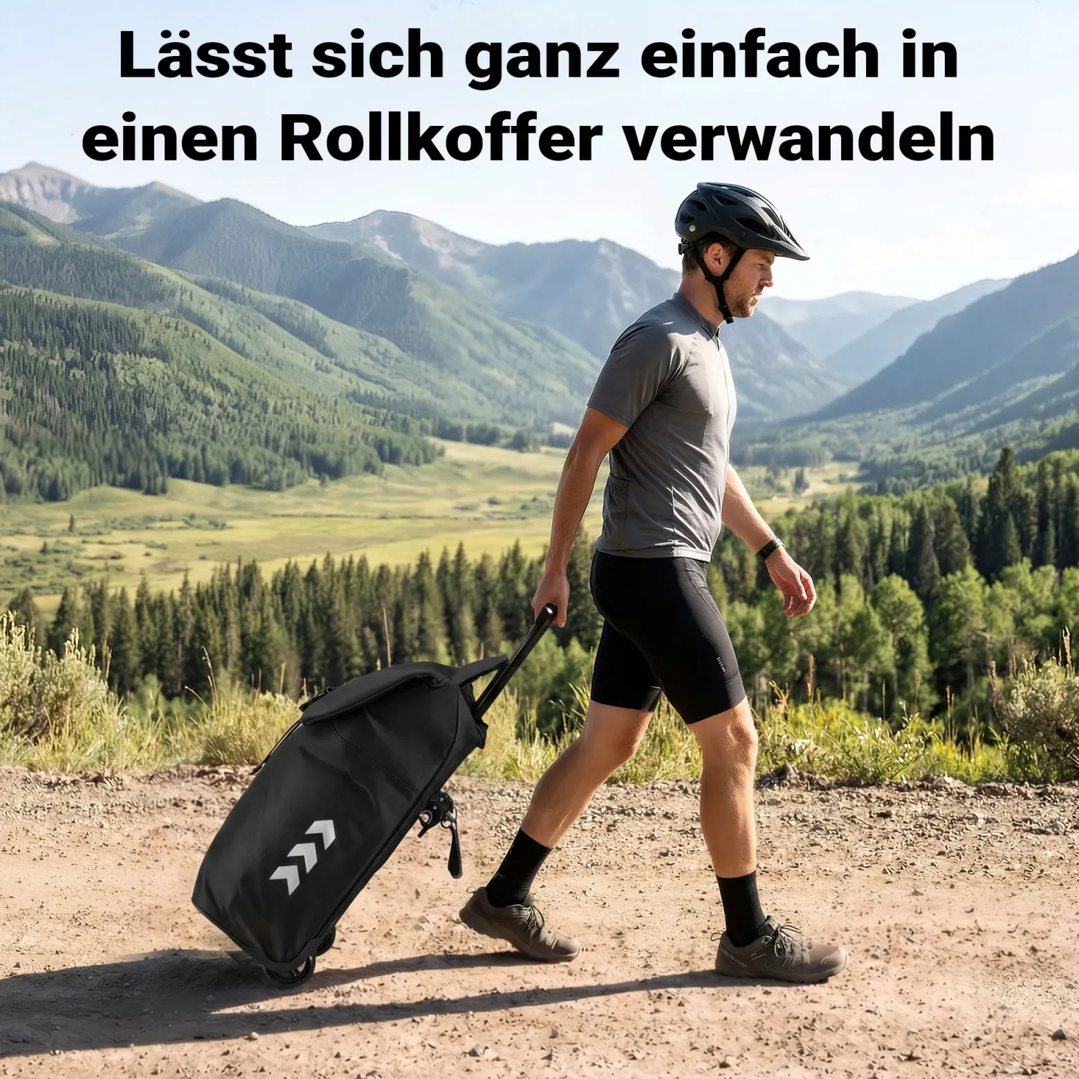 Wiltec Fahrrad-Trolley Gepäckträgertasche schwarz 33 x 13 x 64 cm mit 28 l Stauraum Fahrradtasche und Trolley in einem
