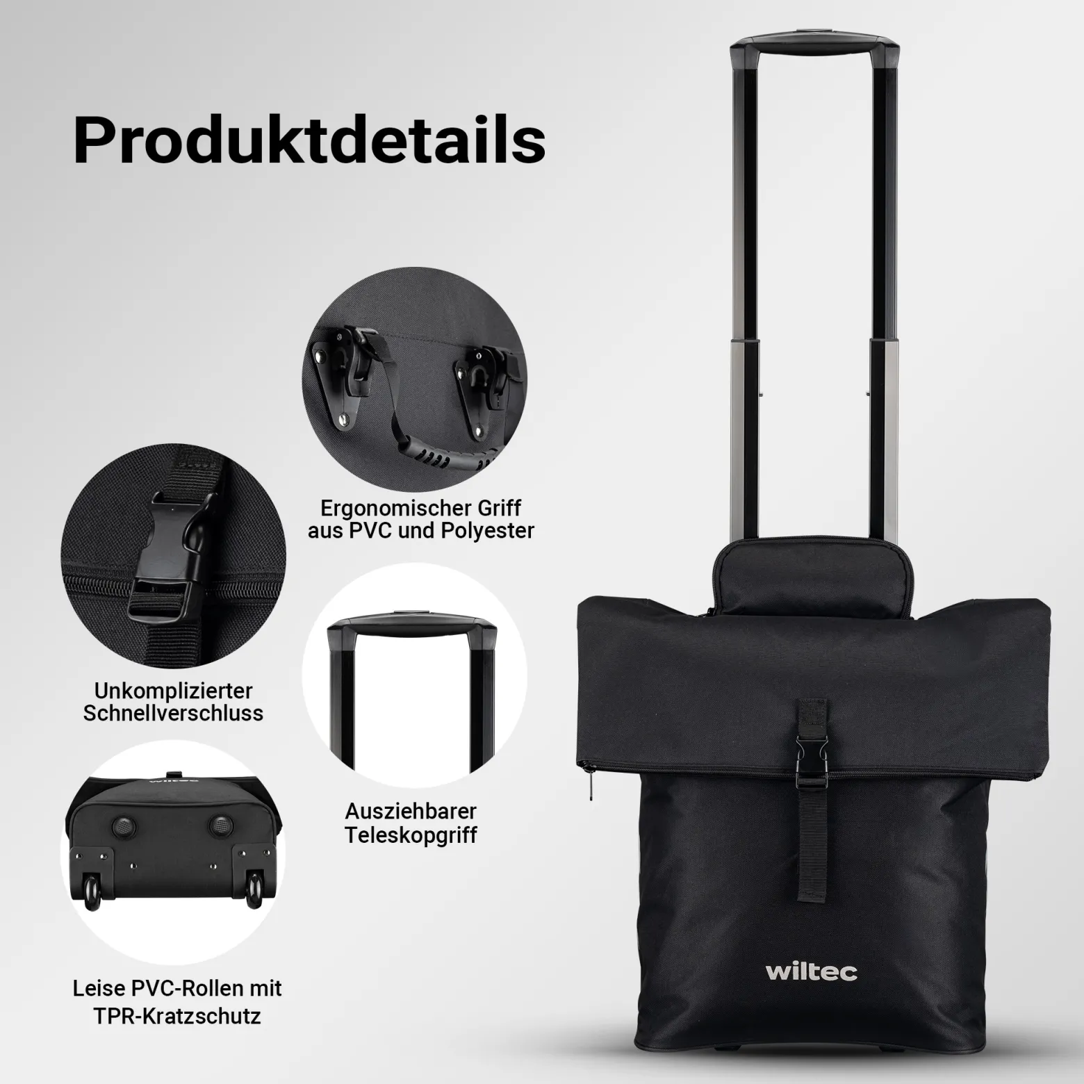 Wiltec Fahrrad-Trolley Gepäckträgertasche schwarz 33 x 13 x 64 cm mit 28 l Stauraum Fahrradtasche und Trolley in einem