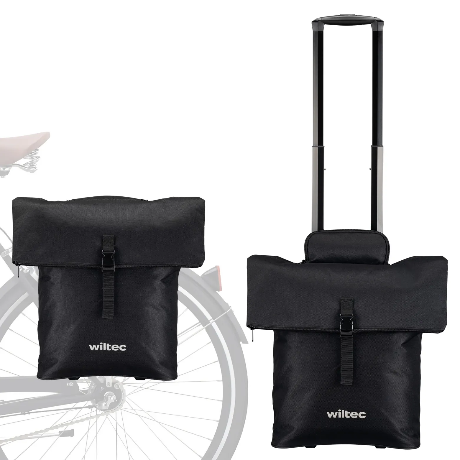 Wiltec Fahrrad-Trolley Gepäckträgertasche schwarz 33 x 13 x 64 cm mit 28 l Stauraum Fahrradtasche und Trolley in einem