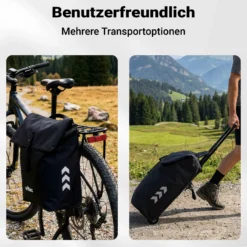 Wiltec Fahrrad-Trolley Gepäckträgertasche schwarz 33 x 13 x 64 cm mit 28 l Stauraum Fahrradtasche und Trolley in einem