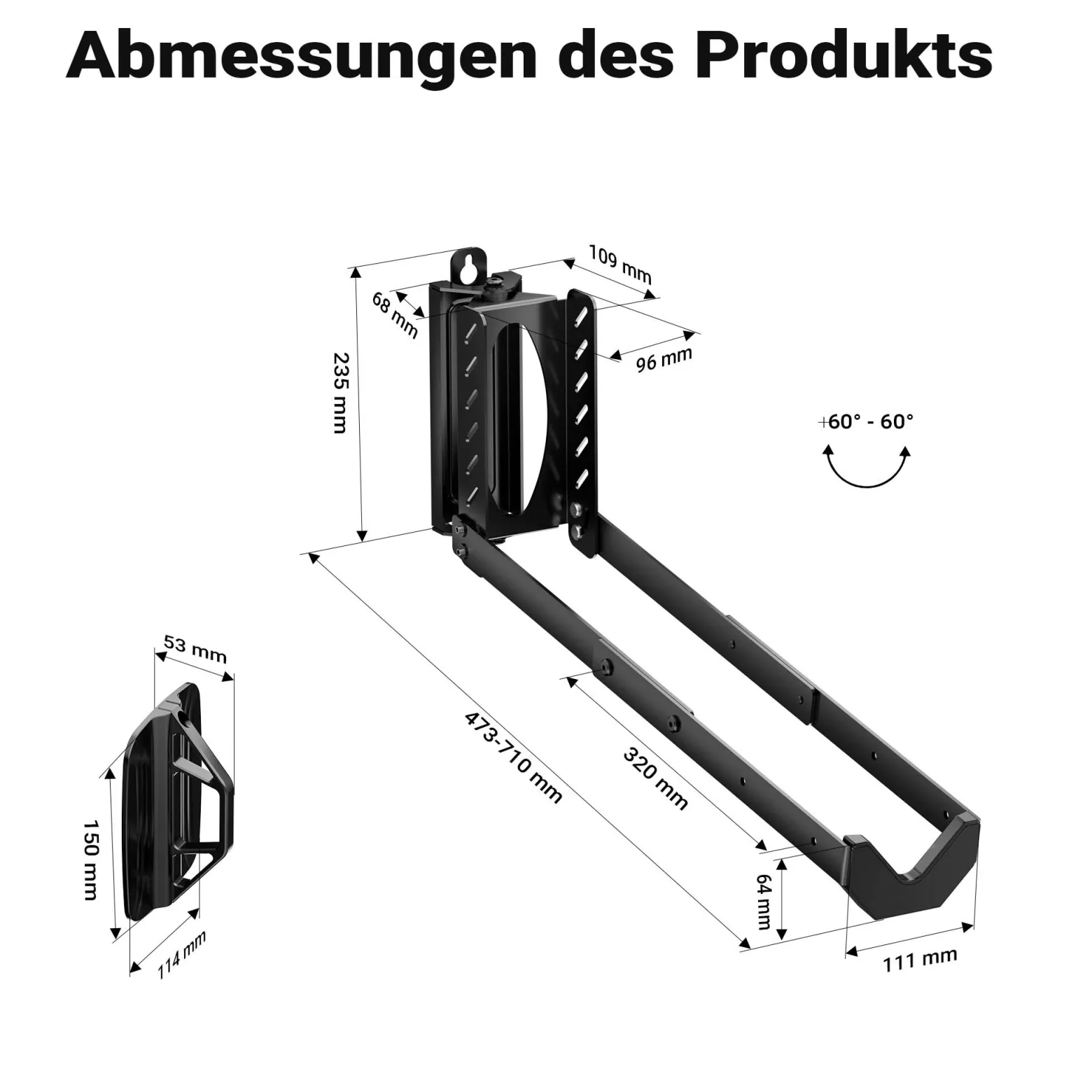Wiltec Fahrrad Wandhalterung 11,8 x 30,7-34 x 43,8-62,5 cm bis 35 kg, Fahrradhalterung universell, faltbare Fahrradaufhängung mit Schwenkarm