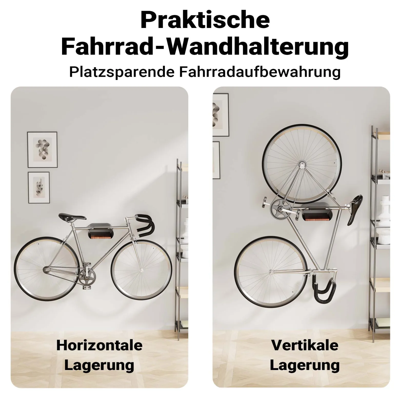 Wiltec Fahrrad Wandhalterung schwarz 25,6 x 30 x 11,4 cm bis 25 kg, Fahrradhalterung universell, Fahrradaufhängung Ø 55 mm Oberrohr & 500 mm Lenkerbreite