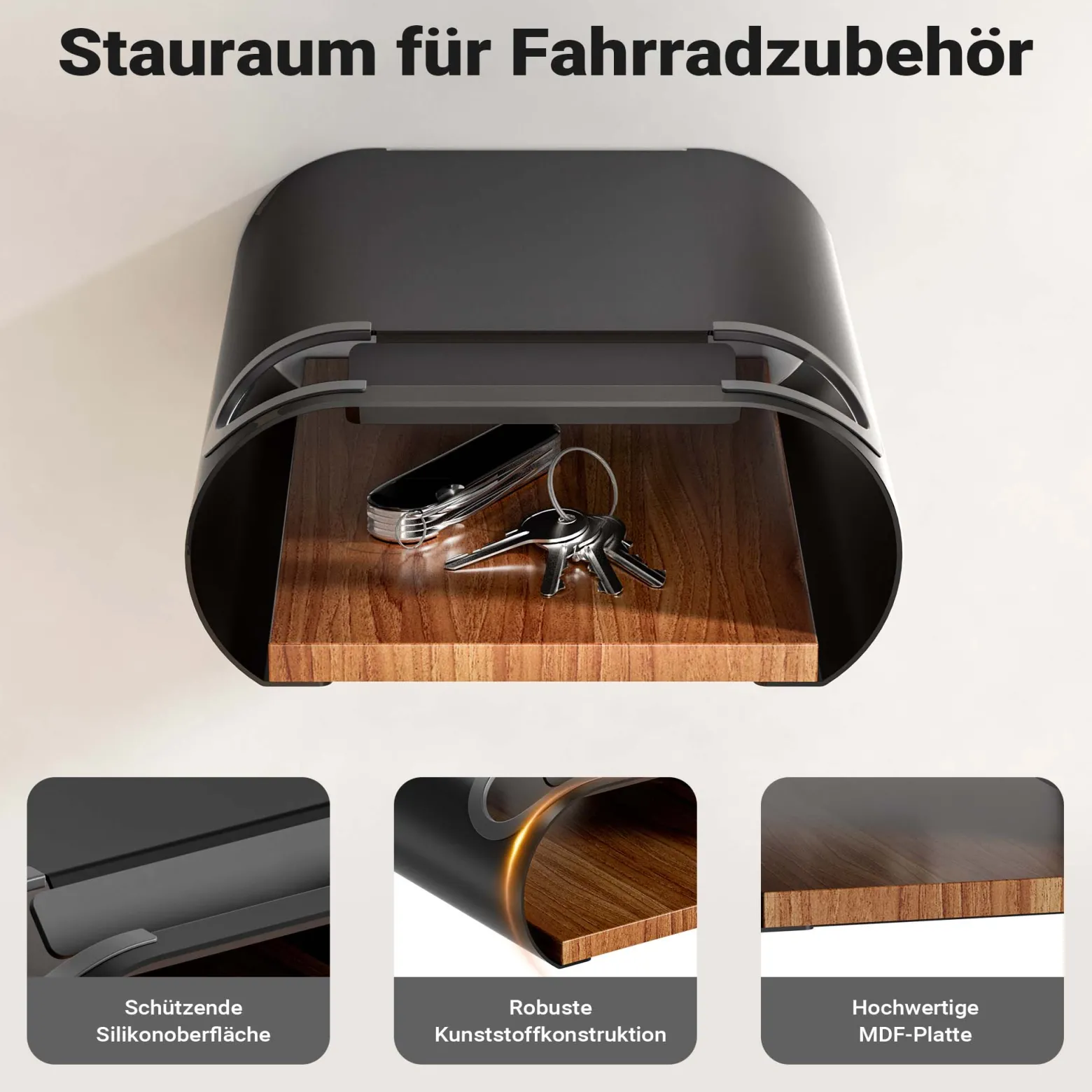 Wiltec Fahrrad Wandhalterung schwarz 25,6 x 30 x 11,4 cm bis 25 kg, Fahrradhalterung universell, Fahrradaufhängung Ø 55 mm Oberrohr & 500 mm Lenkerbreite