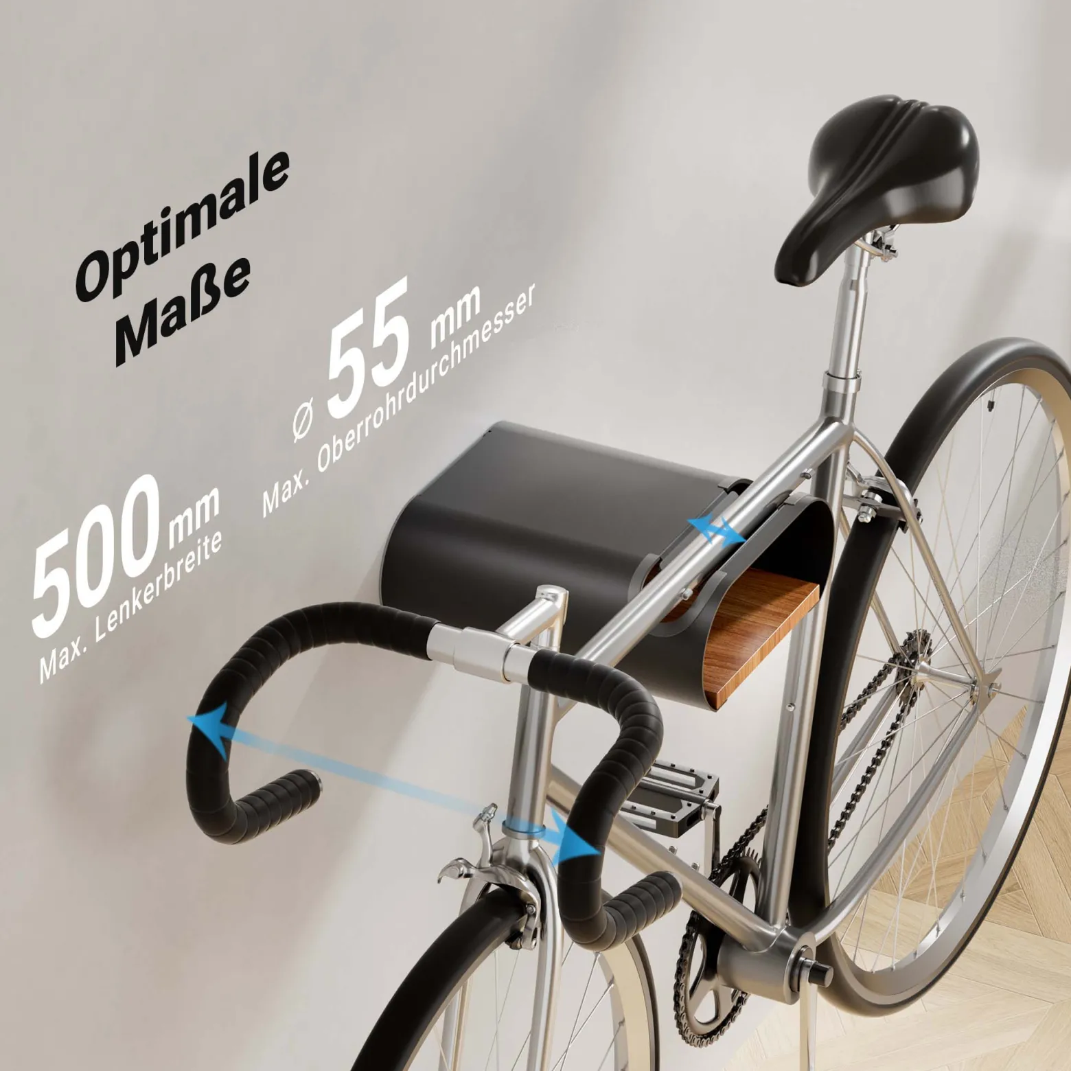 Wiltec Fahrrad Wandhalterung schwarz 25,6 x 30 x 11,4 cm bis 25 kg, Fahrradhalterung universell, Fahrradaufhängung Ø 55 mm Oberrohr & 500 mm Lenkerbreite