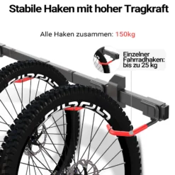 Wiltec Fahrrad Wandhalterung für 6 Fahrräder 160,4 x 18 x 10,5 cm bis 150 kg, Universal Fahrradhalterung leichte Installation, Fahrradaufhängung Stahl