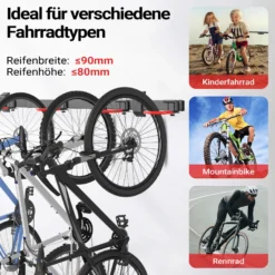 Wiltec Fahrrad Wandhalterung für 6 Fahrräder 160,4 x 18 x 10,5 cm bis 150 kg, Universal Fahrradhalterung leichte Installation, Fahrradaufhängung Stahl