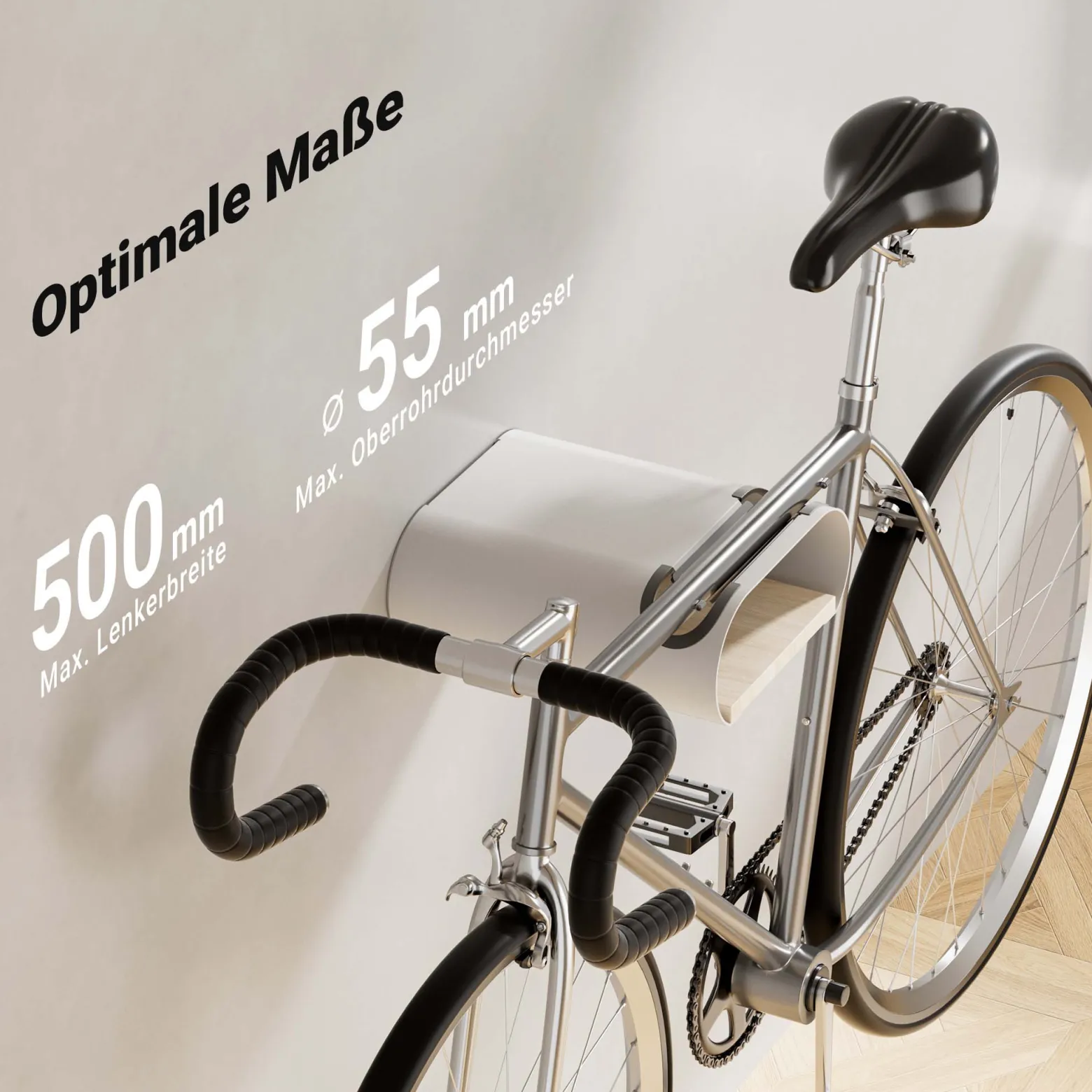 Wiltec Fahrrad Wandhalterung weiß 25,6 x 30 x 11,4 cm bis 25 kg, Fahrradhalterung universell, Fahrradaufhängung Ø 55 mm Oberrohr & 500 mm Lenkerbreite