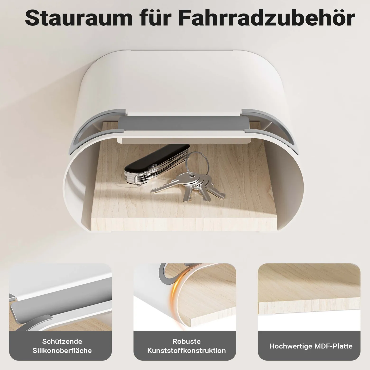 Wiltec Fahrrad Wandhalterung weiß 25,6 x 30 x 11,4 cm bis 25 kg, Fahrradhalterung universell, Fahrradaufhängung Ø 55 mm Oberrohr & 500 mm Lenkerbreite